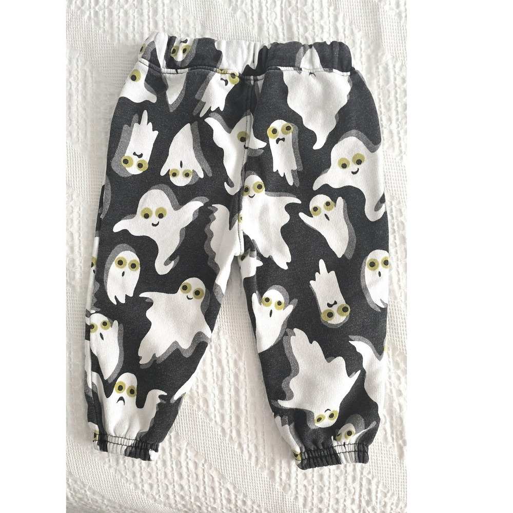 Old Navy Toddler Ghost Print Fleece Jogger Pants Black White 12-18M Halloween